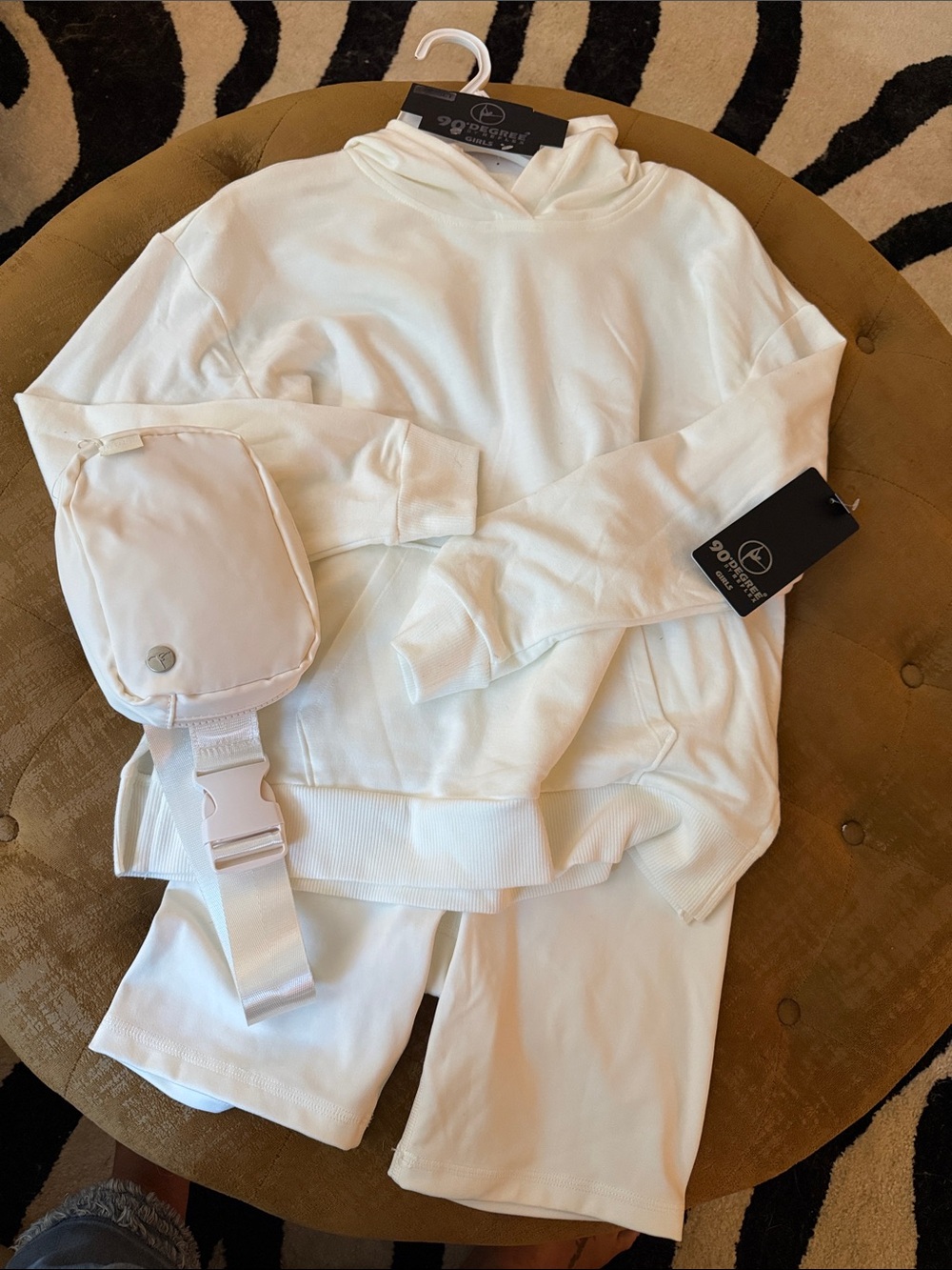 90 Degree By Reflex Ivory Hoodie, Shorts & Belt Bag Set
